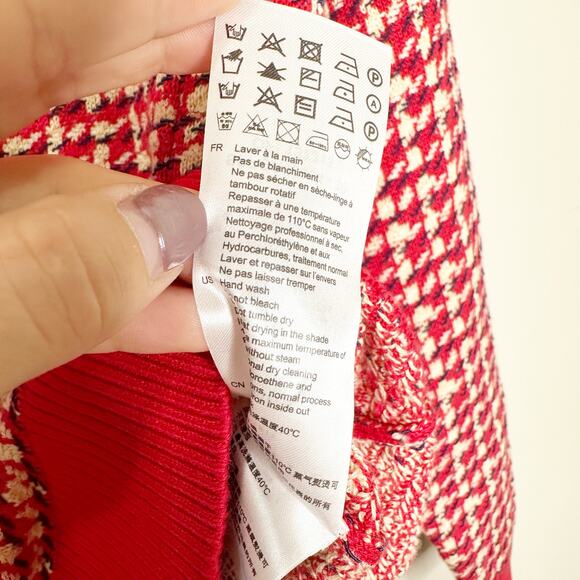 Sandro Womens Brandy Tweed Cardigan Button Front Cropped Red White Size 1 Small - Picture 9 of 10